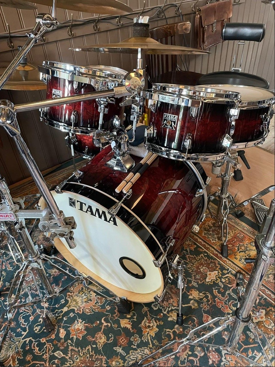 Dick Sol's Tama Molten Lava Burst drum kit for Gerbman & Blues Flood