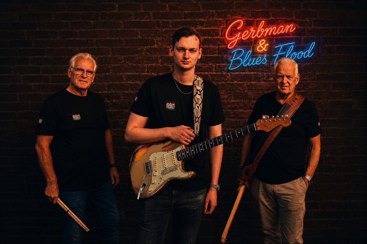 Gerbman & Blues Flood — Texas blues power trio from Rotterdam, live under the neon sign